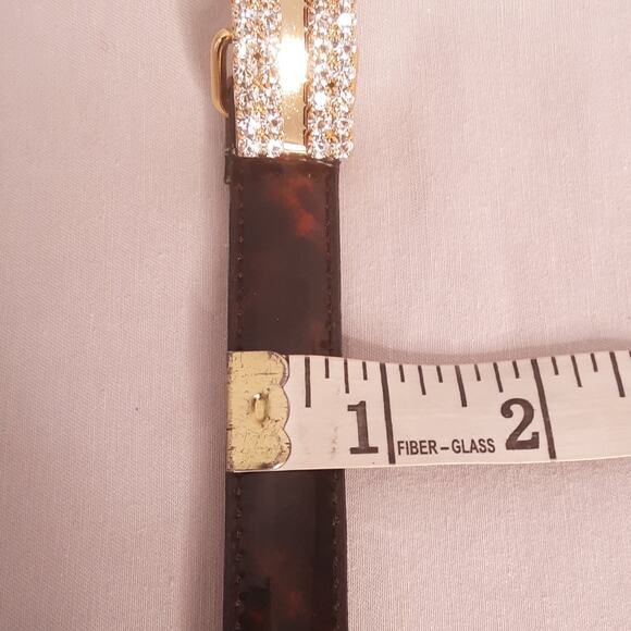 Rhinestone Studded Buckle Skinny Belt Womens XSmall Waist Brown Black Strap - Picture 12 of 14